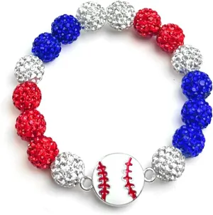 Baseball Bracelets, Ice Collection Bracelets, Baseball Rhinestone Bracelets for Men, Baseball Accessory Beaded Bracelets, Athletes Inspired Baseball Drip Bling Bracelet for Baseball Team Lovers