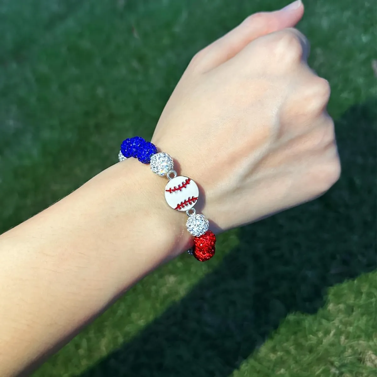 Baseball Bracelets, Ice Collection Bracelets, Baseball Rhinestone Bracelets for Men, Baseball Accessory Beaded Bracelets, Athletes Inspired Baseball Drip Bling Bracelet for Baseball Team Lovers