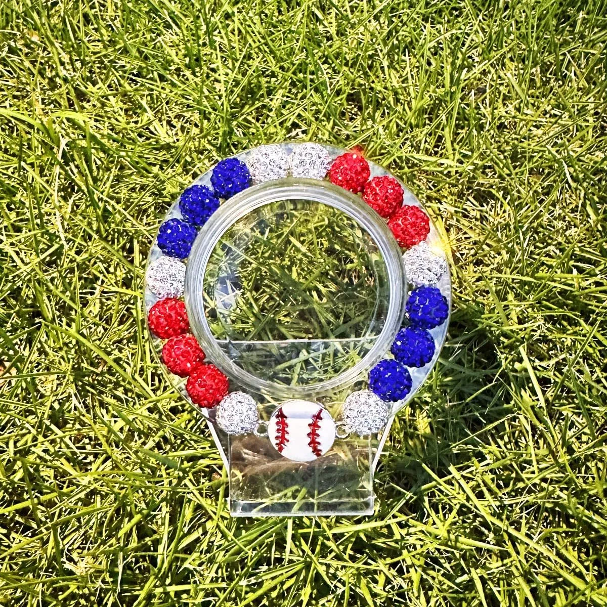 Baseball Bracelets, Ice Collection Bracelets, Baseball Rhinestone Bracelets for Men, Baseball Accessory Beaded Bracelets, Athletes Inspired Baseball Drip Bling Bracelet for Baseball Team Lovers