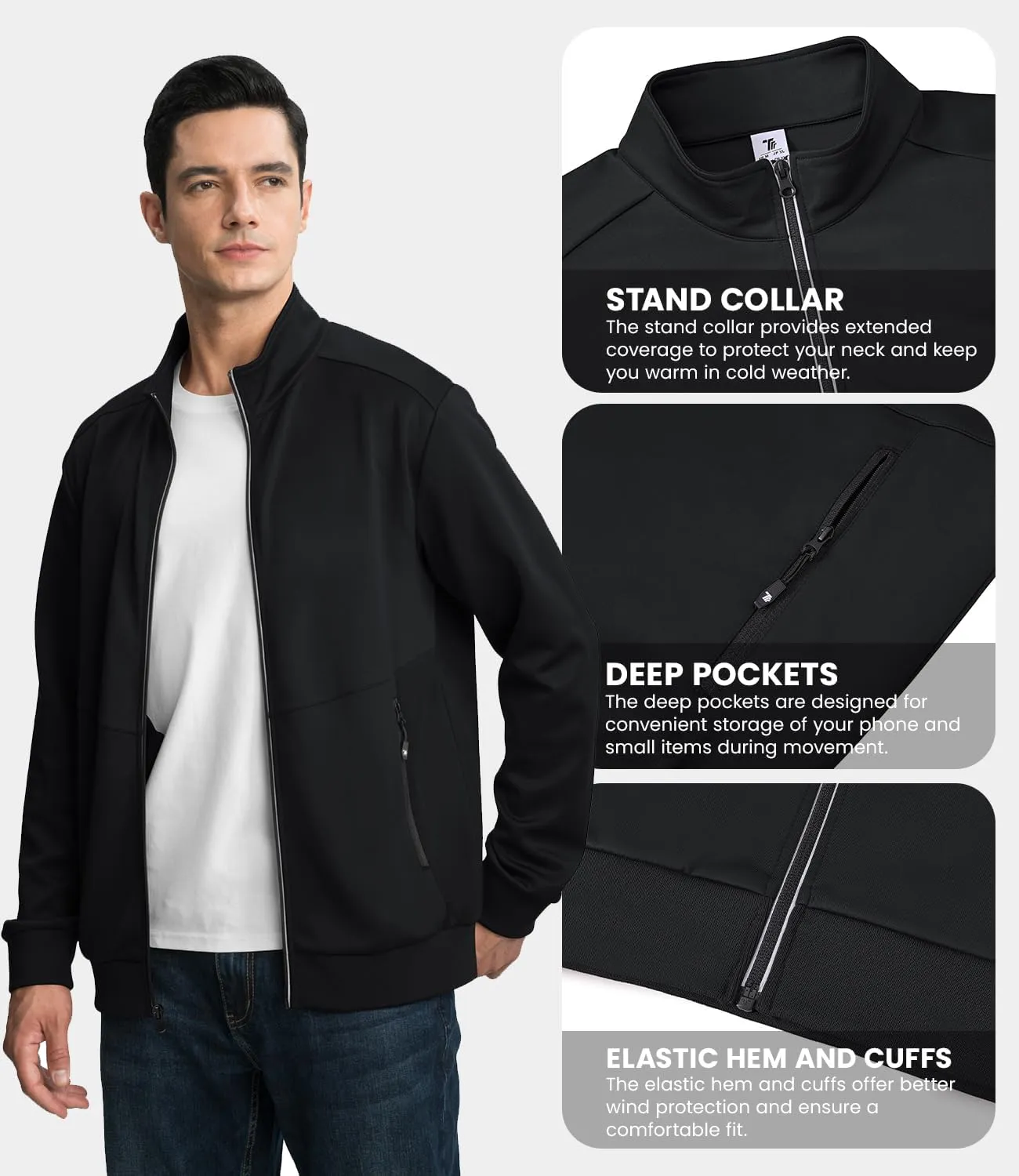 BASUDAM Men's Track Jackets Lightweight Warm Up Casual Coat Athletic Workout Running Jacket with Zipper Pockets