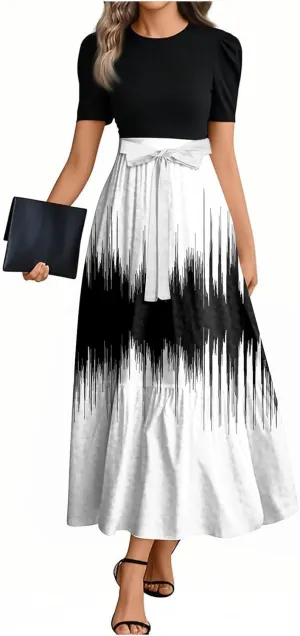 Beach Spring Dresses, 2025 Floral Print Maxi Womens Jumpsuit Boho Bow Crew Neck Rompers for Women