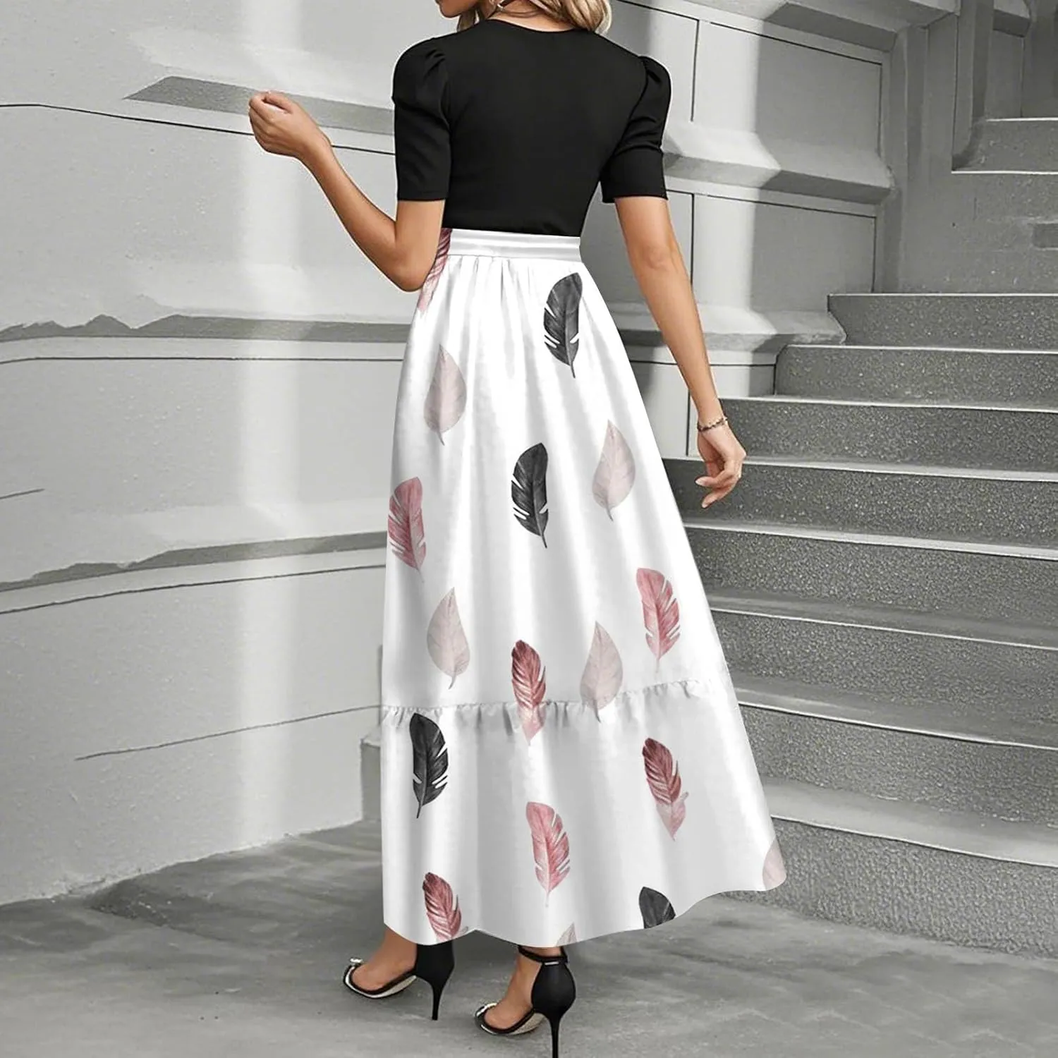 Beach Spring Dresses, 2025 Floral Print Maxi Womens Jumpsuit Boho Bow Crew Neck Rompers for Women
