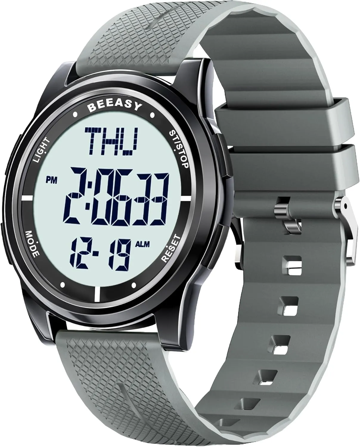 Beeasy Digital Watch Waterproof with Stopwatch Alarm Countdown Dual Time, Ultra-Thin Super Wide-Angle Display Digital Wrist Watches for Men Women-Gray(White)