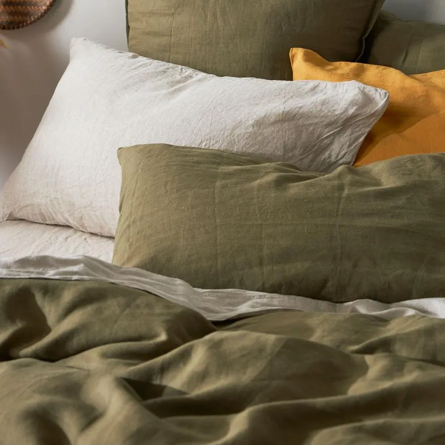 Belgian Washed Linen Olive King Flat Sheet