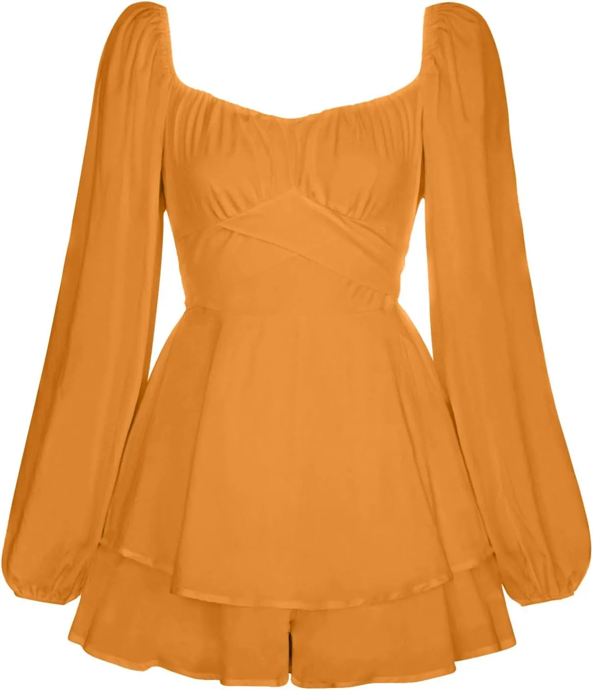 BIFUTON Women's Mini Dress Jumpsuit Lantern Long Sleeve Ruffle Layer Tie Back Square Neck/Off Shoulder Short Romper Dresses