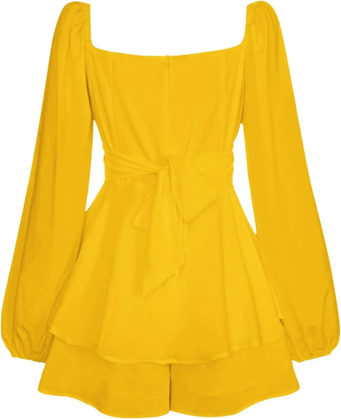 BIFUTON Women's Mini Dress Jumpsuit Lantern Long Sleeve Ruffle Layer Tie Back Square Neck/Off Shoulder Short Romper Dresses