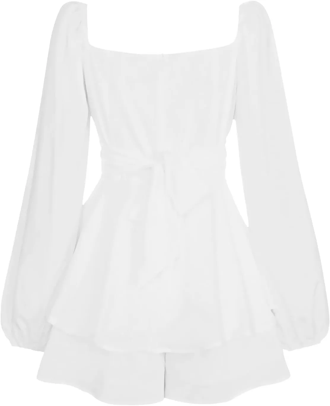 BIFUTON Women's Mini Dress Jumpsuit Lantern Long Sleeve Ruffle Layer Tie Back Square Neck/Off Shoulder Short Romper Dresses