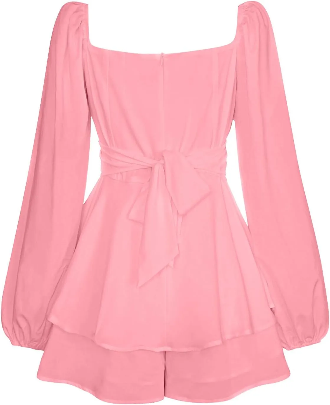 BIFUTON Women's Mini Dress Jumpsuit Lantern Long Sleeve Ruffle Layer Tie Back Square Neck/Off Shoulder Short Romper Dresses