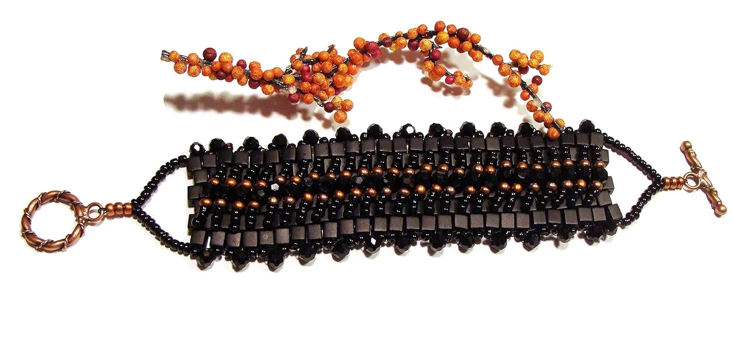 Black and Copper Handmade Beaded Bracelet
