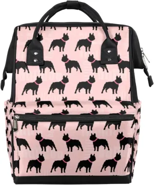 Black Dog Bulldog Diaper Bag Tote Large Capacity Waterproof with Adjustable Shoulder Strap and Pram Straps Mommy Bag for Hospital Beach Weekender Travel