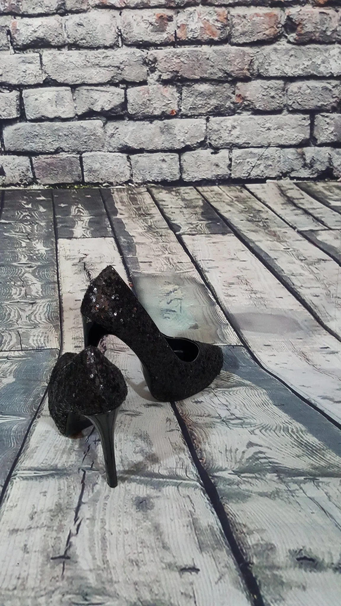 Black Sequin Platform Heels