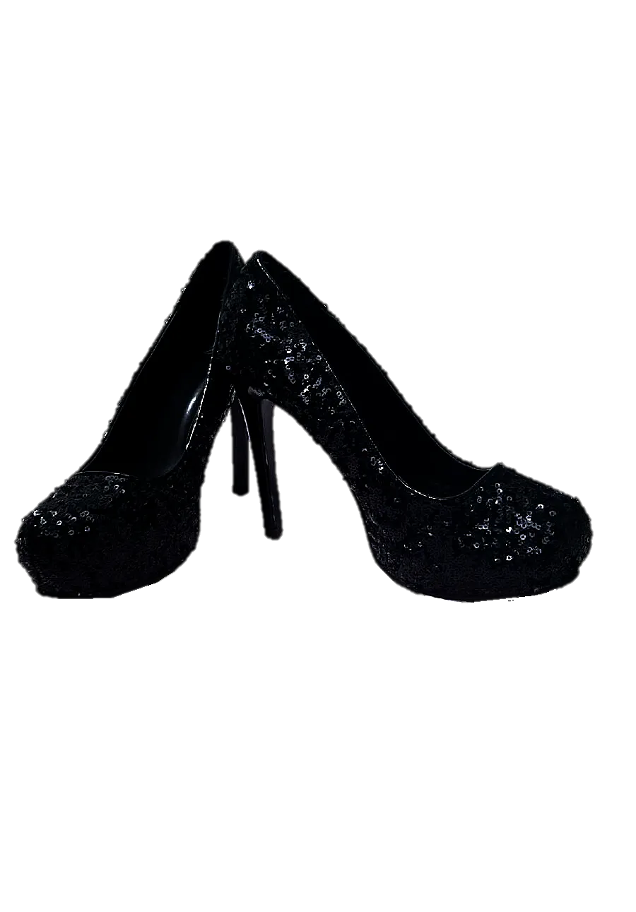 Black Sequin Platform Heels