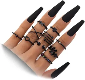 Boho Butterfly Stacking Knuckle Ring Set for Women Teen Girls Dainty Y2k Leaf Heart Round Rings Joint Finger Stackable Nail Ring Jewelry Gifts