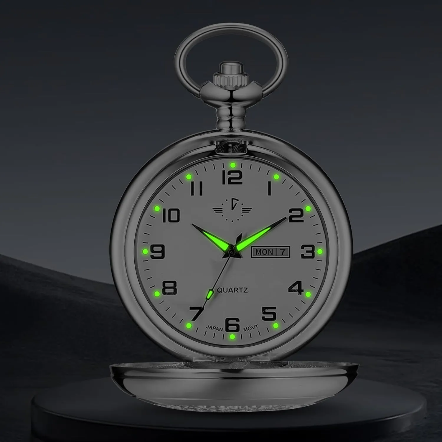 BOSHIYA Men's Hollow Quartz Pocket Watch Classic Arabic Digital Luminous dial & Date Pocket Watch with Chain Christmas Graduation Birthday Gift