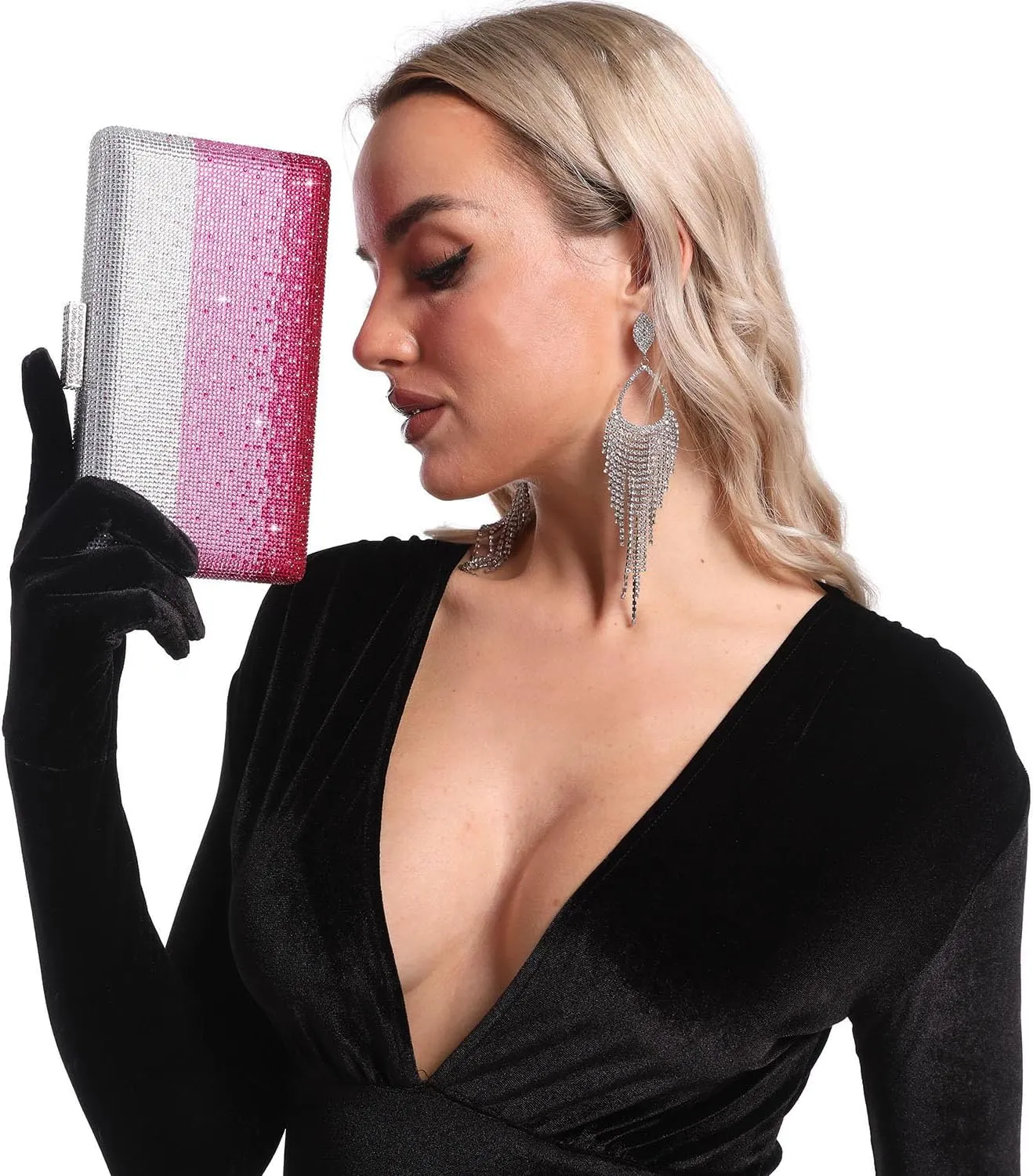 Boutique De FGG Crystal Evening Bags for Women Formal Party Box Clutch Wedding Rhinestone Handbags Bridal Clutch Purse,Mini