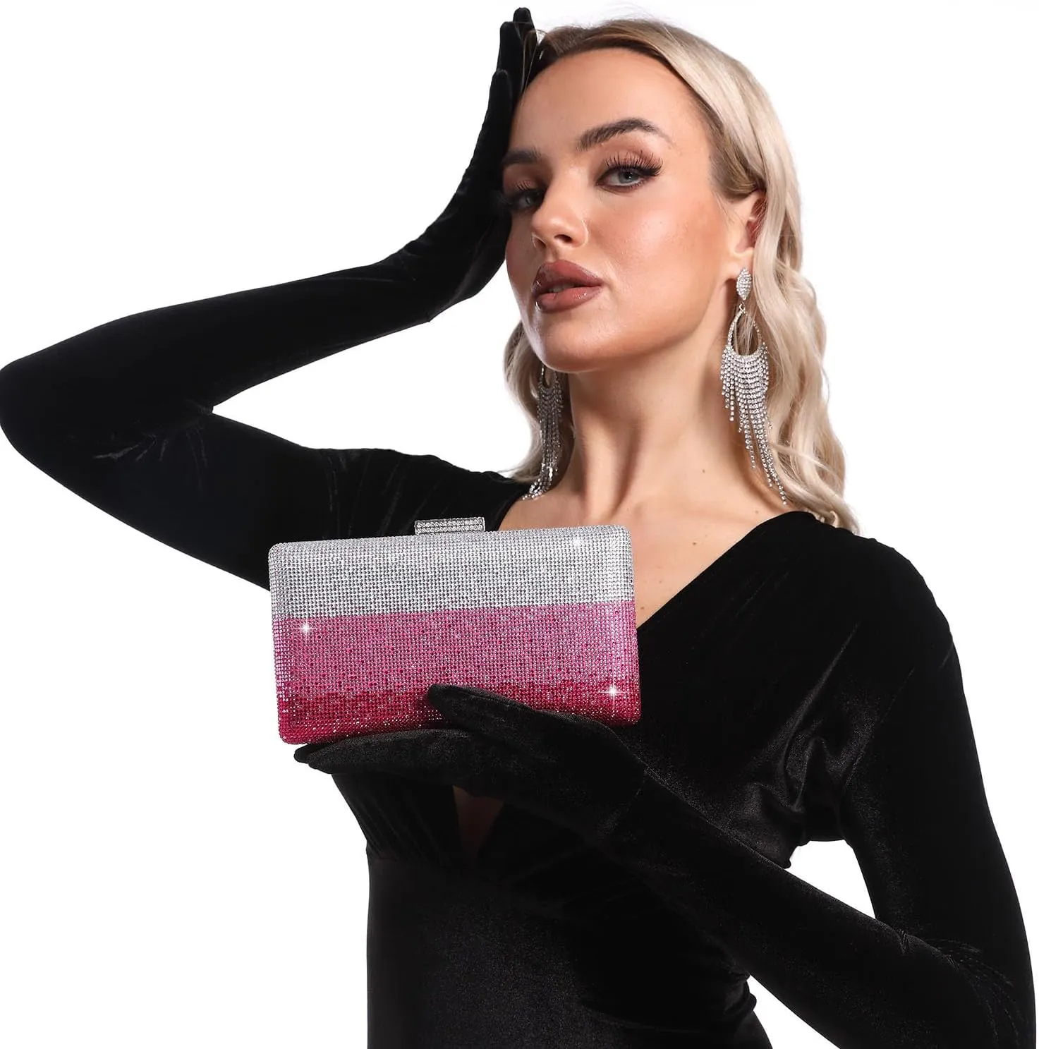 Boutique De FGG Crystal Evening Bags for Women Formal Party Box Clutch Wedding Rhinestone Handbags Bridal Clutch Purse,Mini