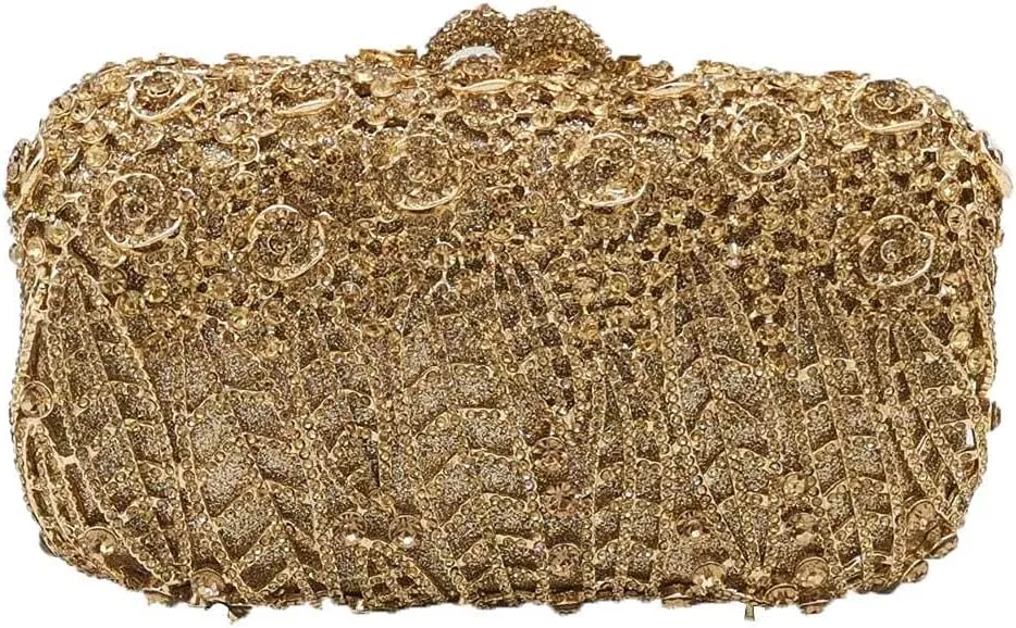 Boutique De FGG Flower Clutch Purse for Women Crystal Clutch Evening Bags Formal Party Rhinestone Purses and Handbags,Mini