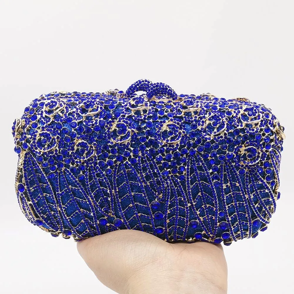 Boutique De FGG Flower Clutch Purse for Women Crystal Clutch Evening Bags Formal Party Rhinestone Purses and Handbags,Mini