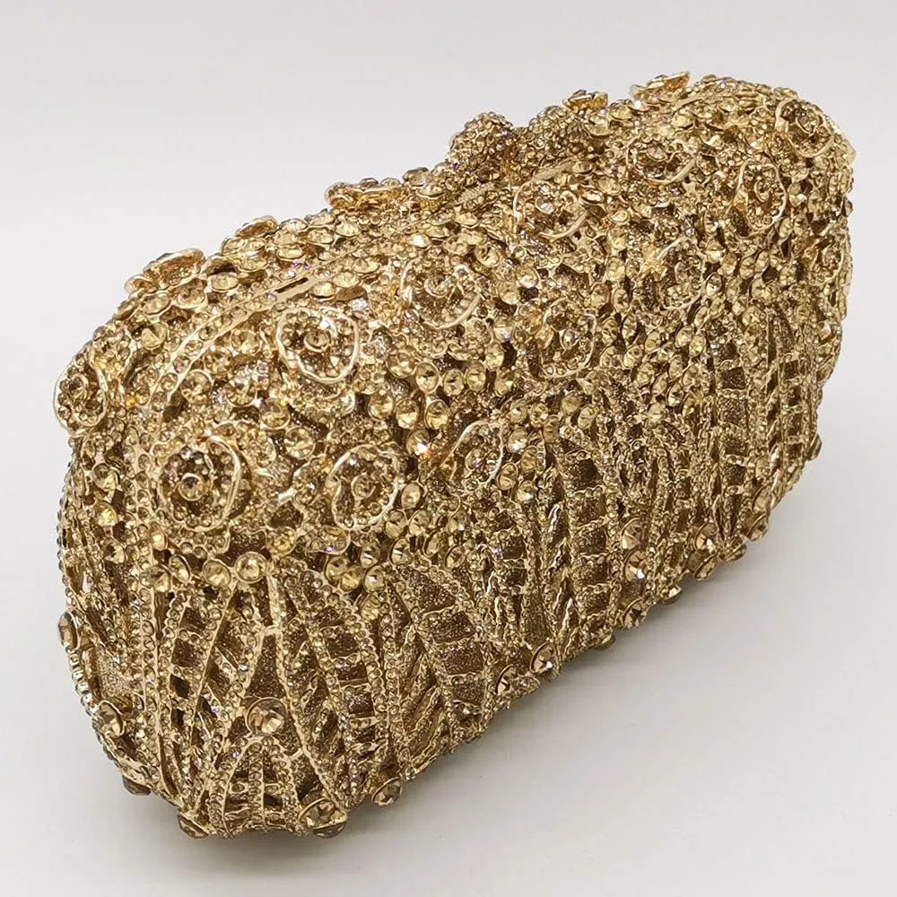 Boutique De FGG Flower Clutch Purse for Women Crystal Clutch Evening Bags Formal Party Rhinestone Purses and Handbags,Mini