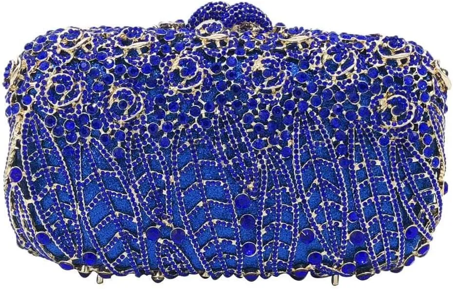 Boutique De FGG Flower Clutch Purse for Women Crystal Clutch Evening Bags Formal Party Rhinestone Purses and Handbags,Mini