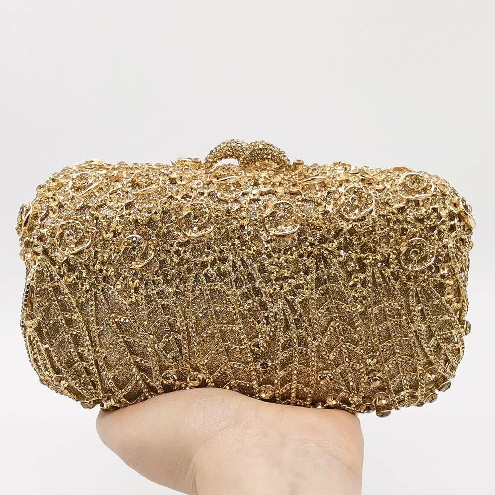 Boutique De FGG Flower Clutch Purse for Women Crystal Clutch Evening Bags Formal Party Rhinestone Purses and Handbags,Mini