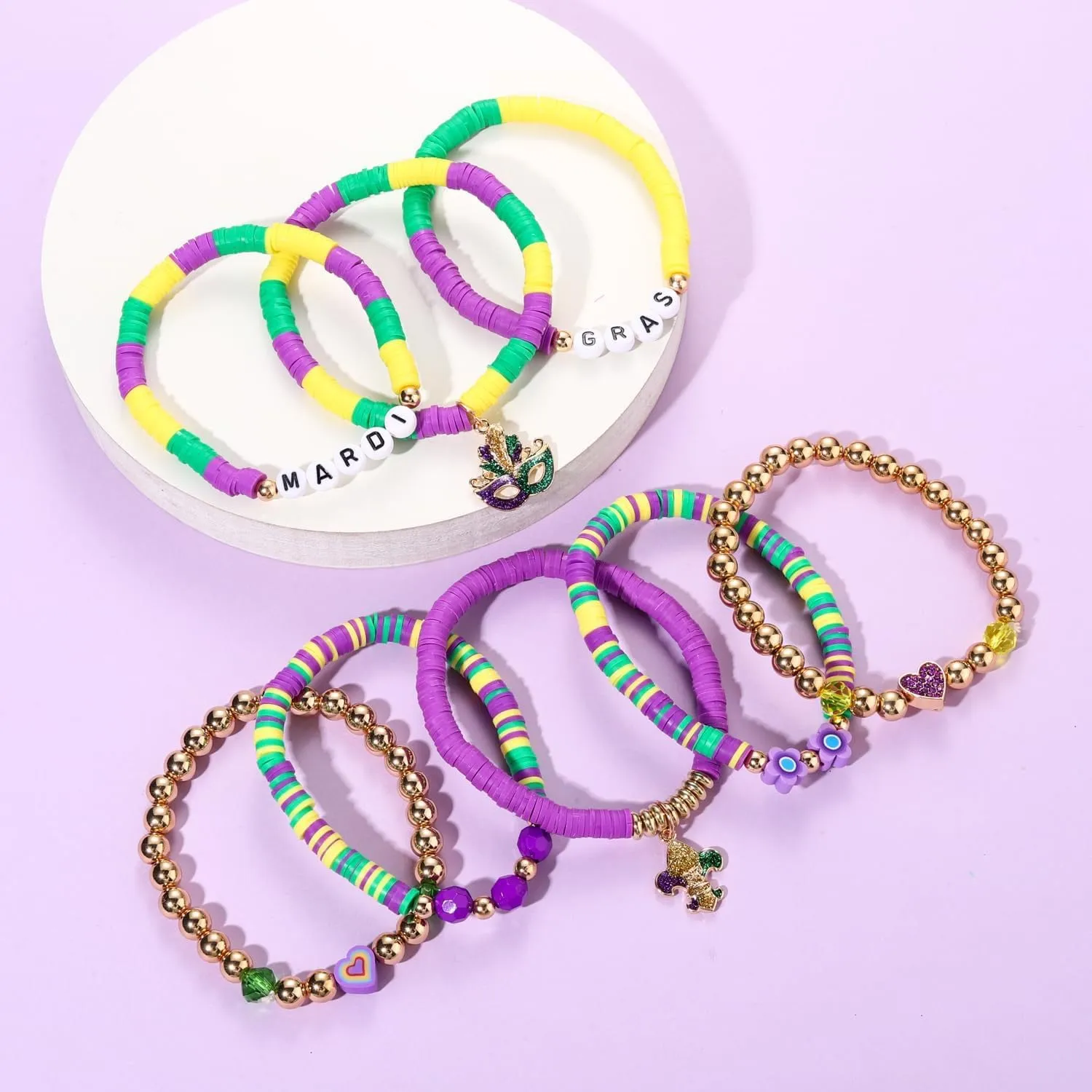 Bracelets for Women Stackable Clay Beaded Stretch Bracelets Elastic Layering Friendship Bohemian Bracelets Set Summer Beach Jewewlry
