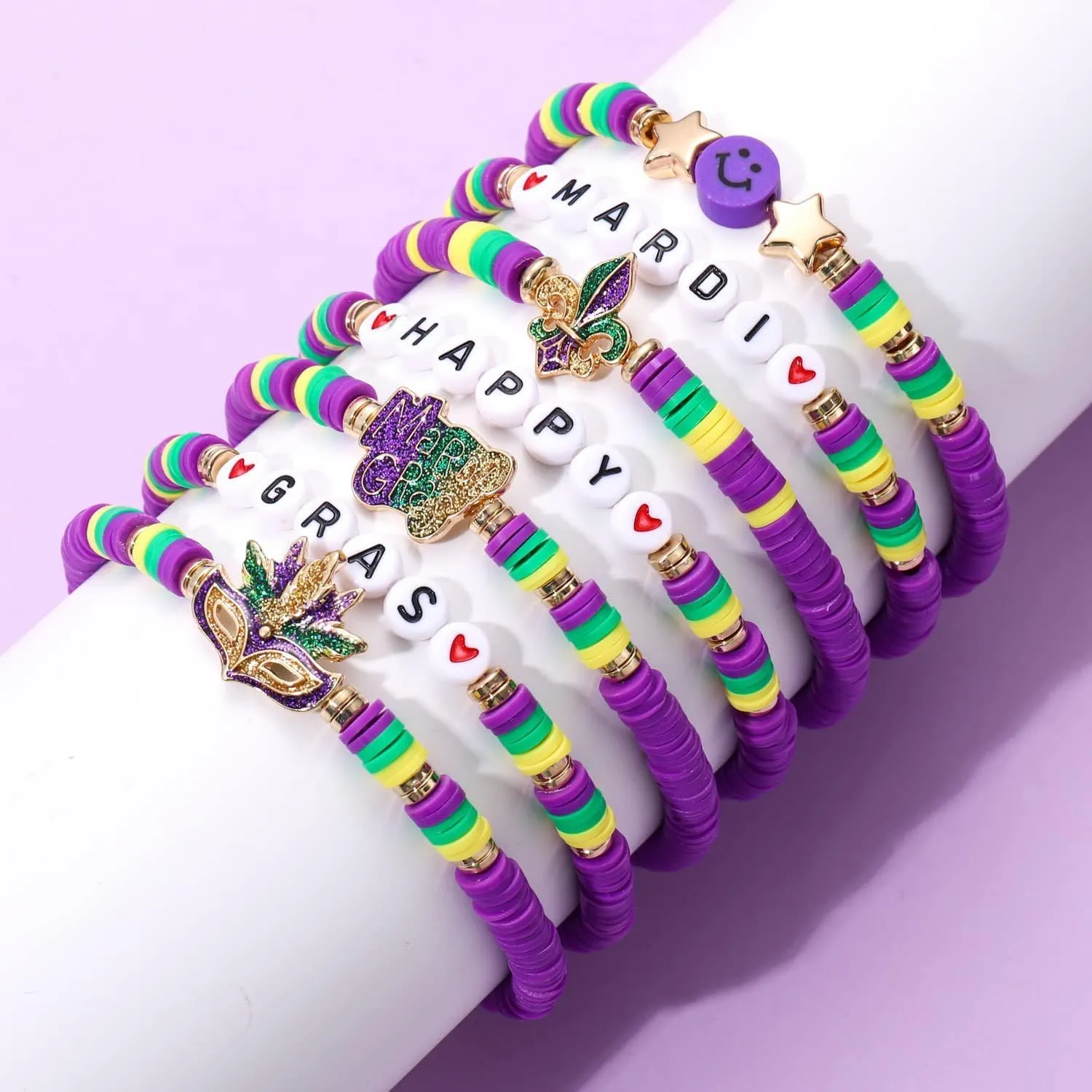 Bracelets for Women Stackable Clay Beaded Stretch Bracelets Elastic Layering Friendship Bohemian Bracelets Set Summer Beach Jewewlry