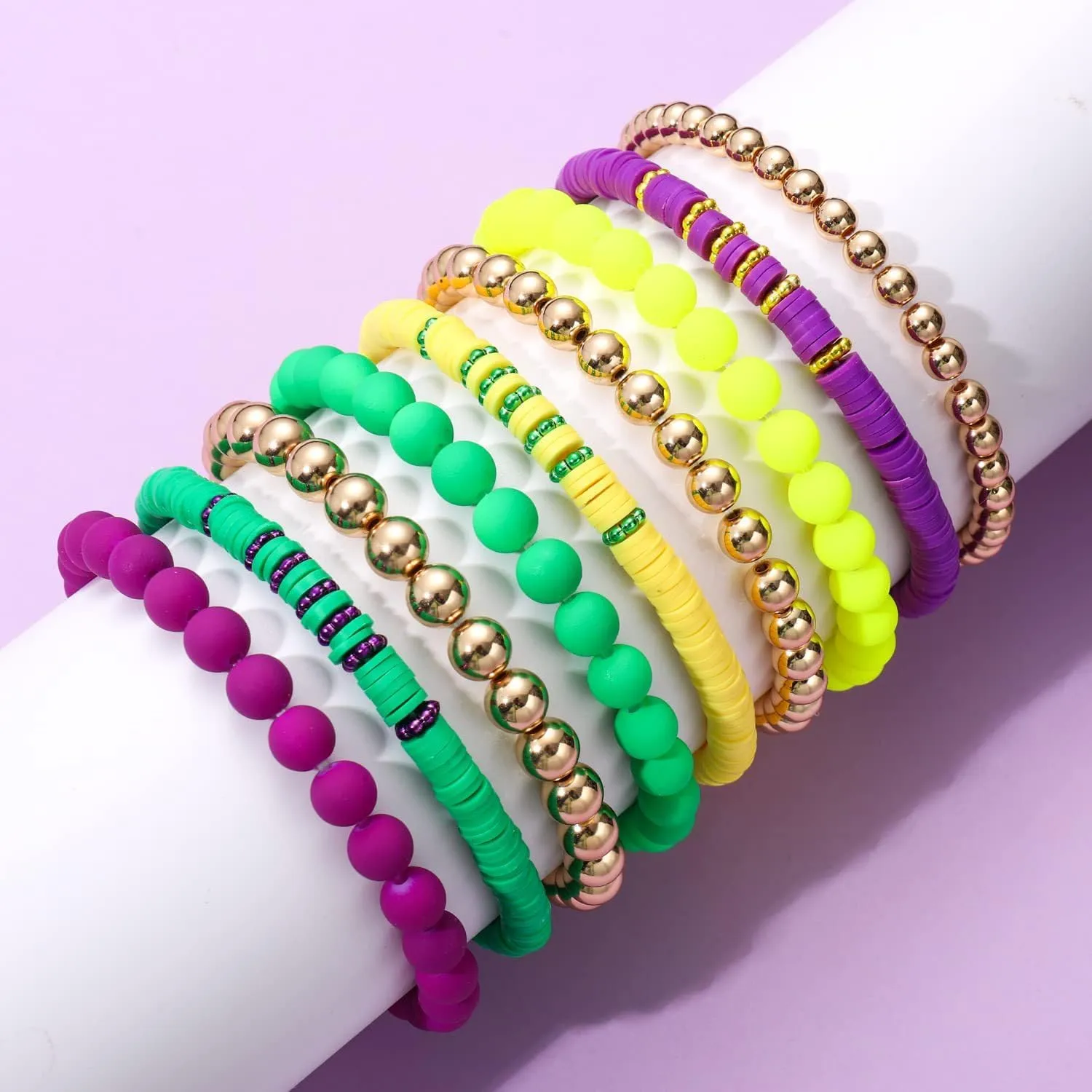Bracelets for Women Stackable Clay Beaded Stretch Bracelets Elastic Layering Friendship Bohemian Bracelets Set Summer Beach Jewewlry
