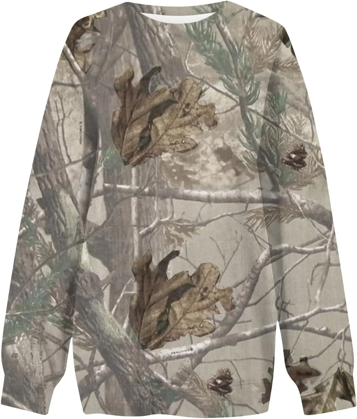 Camo Sweatshirt for Women Maple-Leaf Print Camo Crewneck Sweatshirts Long Sleeve Oversized Sweater Pullover Casual Tops