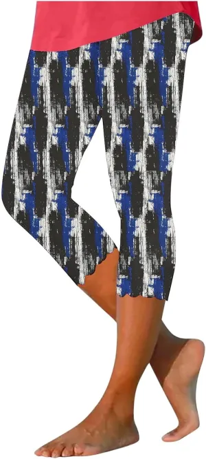 Capri Leggings for Women Floral Print High Waist Capris Pants Tummy Control Knee Length Slim Fit Yoga Trouser 2025