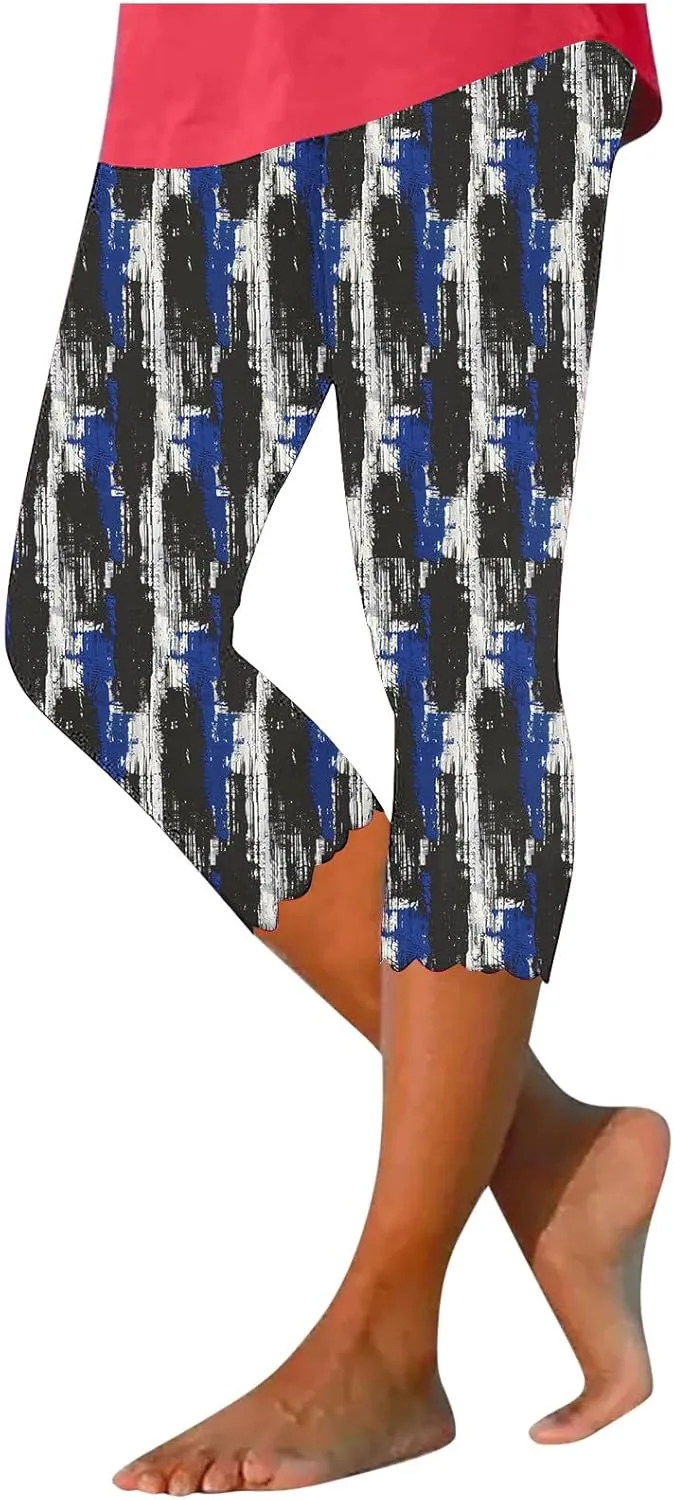 Capri Leggings for Women Floral Print High Waist Capris Pants Tummy Control Knee Length Slim Fit Yoga Trouser 2025