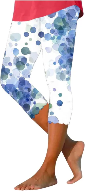 Capri Leggings for Women Floral Print High Waist Capris Pants Tummy Control Knee Length Slim Fit Yoga Trouser 2025
