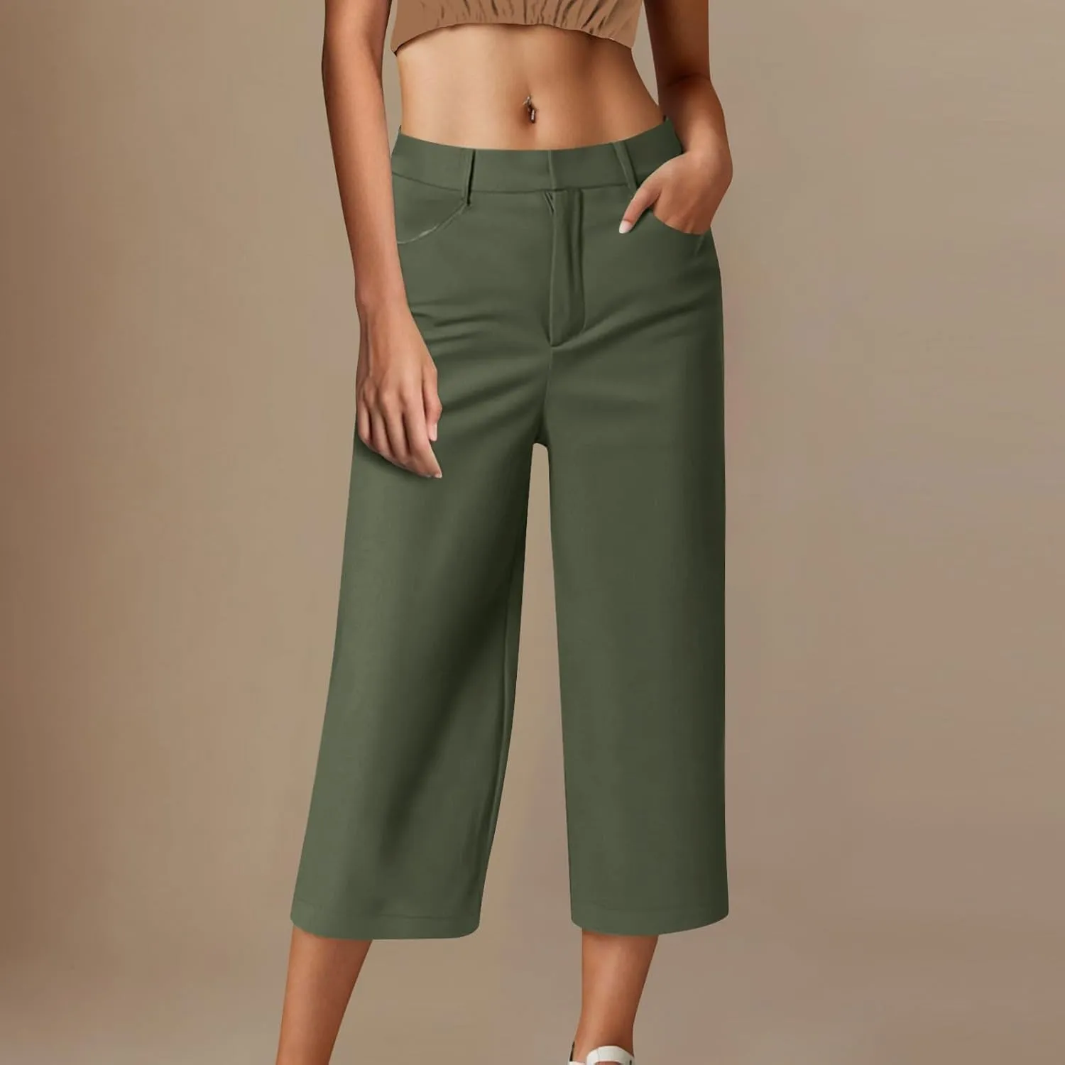 Capri Pants for Women Summer 2025 Casual Dress Pants Button Zipper Straight Leg Cropped Trouser Loose Office Suit Trousers