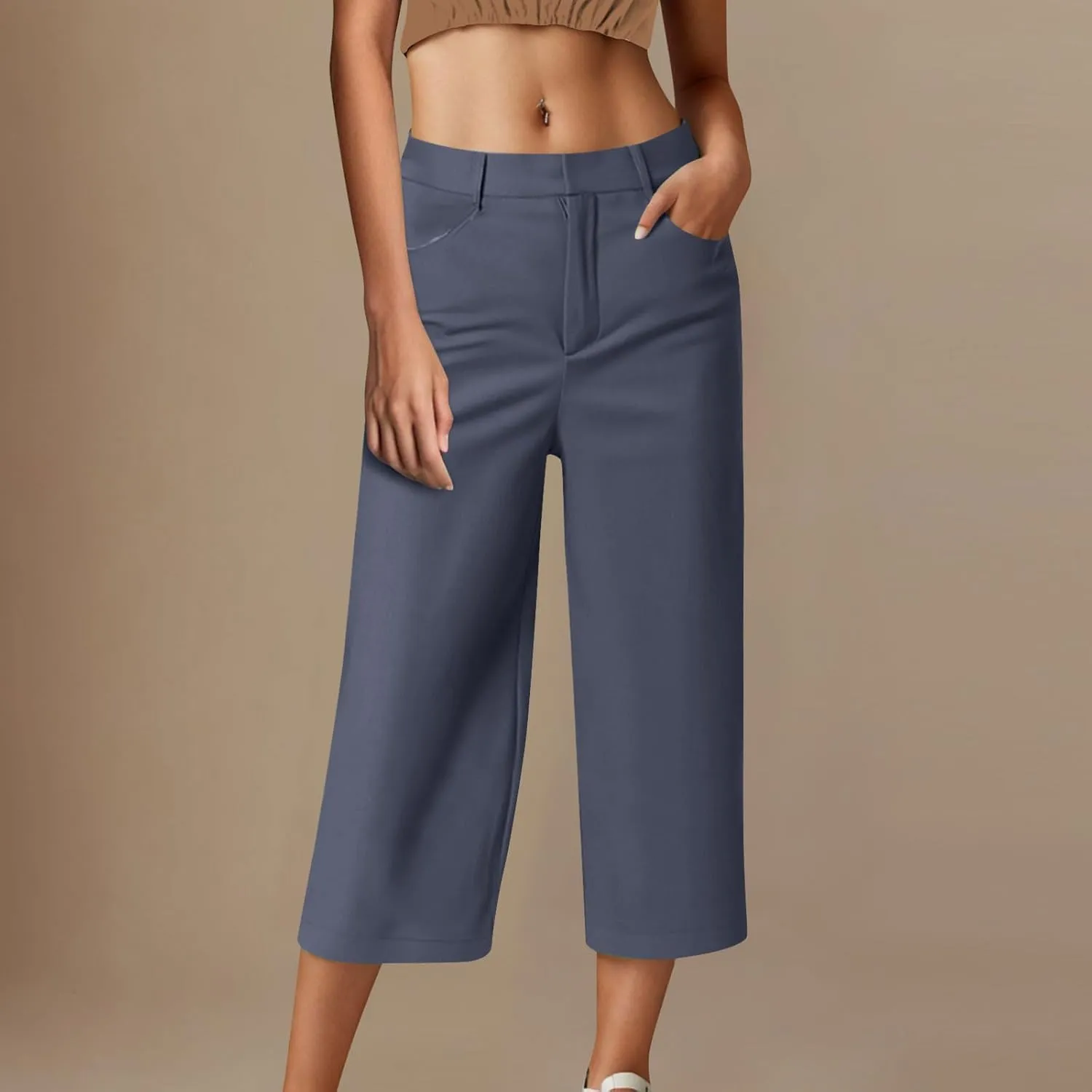 Capri Pants for Women Summer 2025 Casual Dress Pants Button Zipper Straight Leg Cropped Trouser Loose Office Suit Trousers