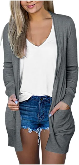Cardigan for Women Light Weight Long Sleeve Coats Casual Open Front Button Down Plus Size Solid Color Fall Jackets