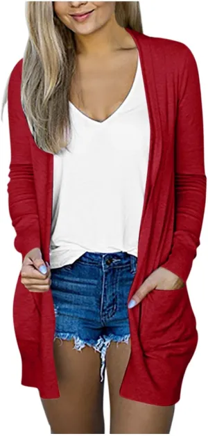 Cardigan for Women Light Weight Long Sleeve Coats Casual Open Front Button Down Plus Size Solid Color Fall Jackets
