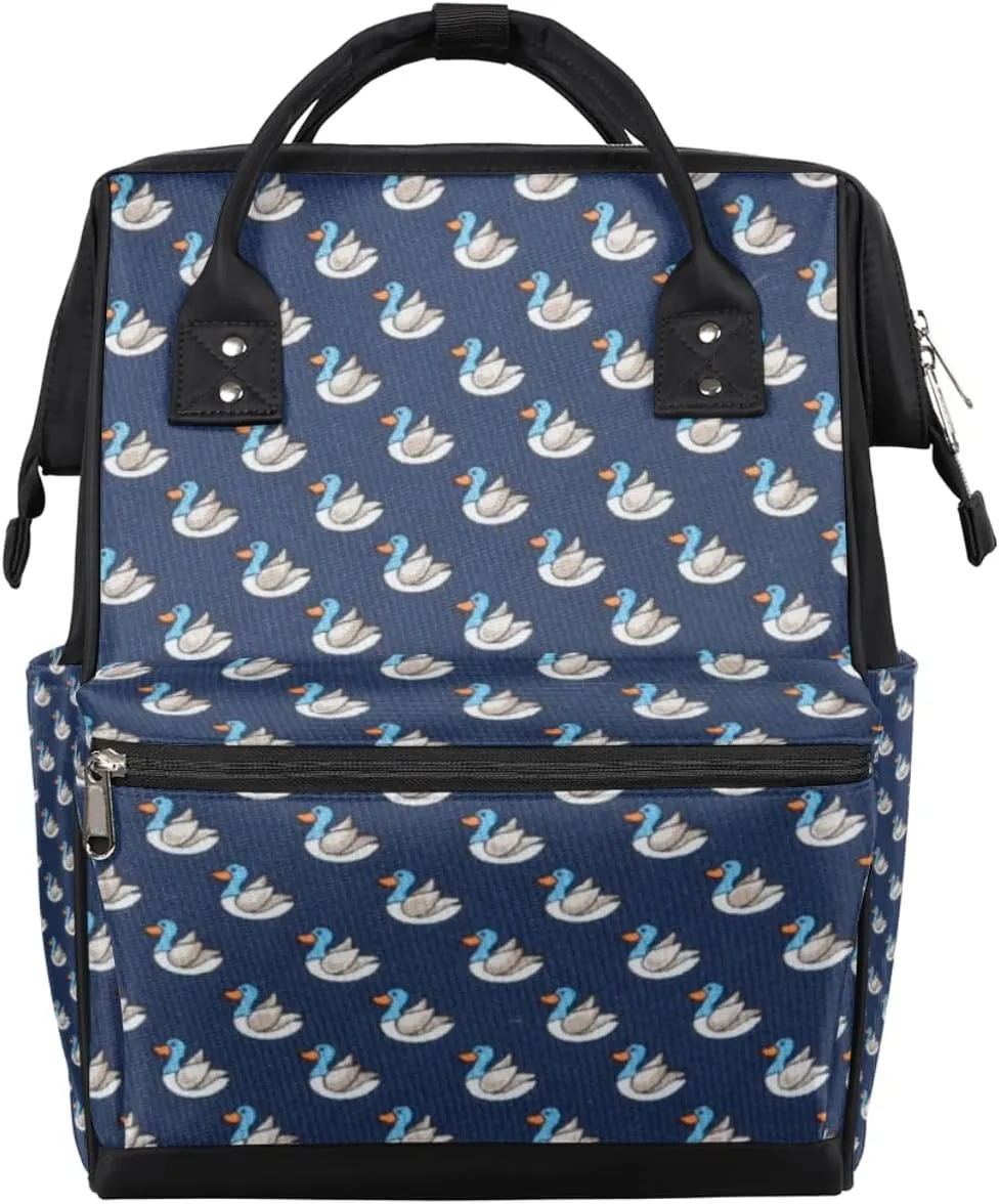 Cartoon Duck Blue Texture Diaper Bag Tote Large Capacity Waterproof with Adjustable Shoulder Strap and Pram Straps Mommy Bag for Hospital Beach Weekender Travel