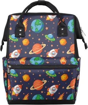 Cartoon Space Earth Rocket Star Diaper Bag Tote Large Capacity Waterproof with Adjustable Shoulder Strap and Pram Straps Mommy Bag for Hospital Beach Weekender Travel