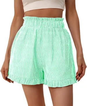 Casual Shorts for Women Summer High Waisted Striped Wide Leg Shorts Loose Fit Ruffled Breathable Comfort Trendy Skorts