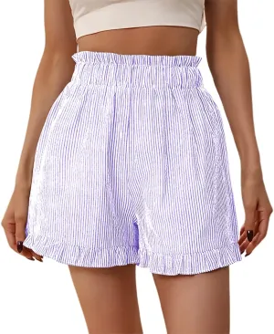 Casual Shorts for Women Summer High Waisted Striped Wide Leg Shorts Loose Fit Ruffled Breathable Comfort Trendy Skorts