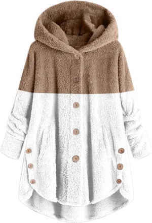Ceboyel Womens Sherpa Teddy Coat With Hood Fleece Fuzzy Winter Jackets Button Down Cardigan Cute Warm Loungewear 2023