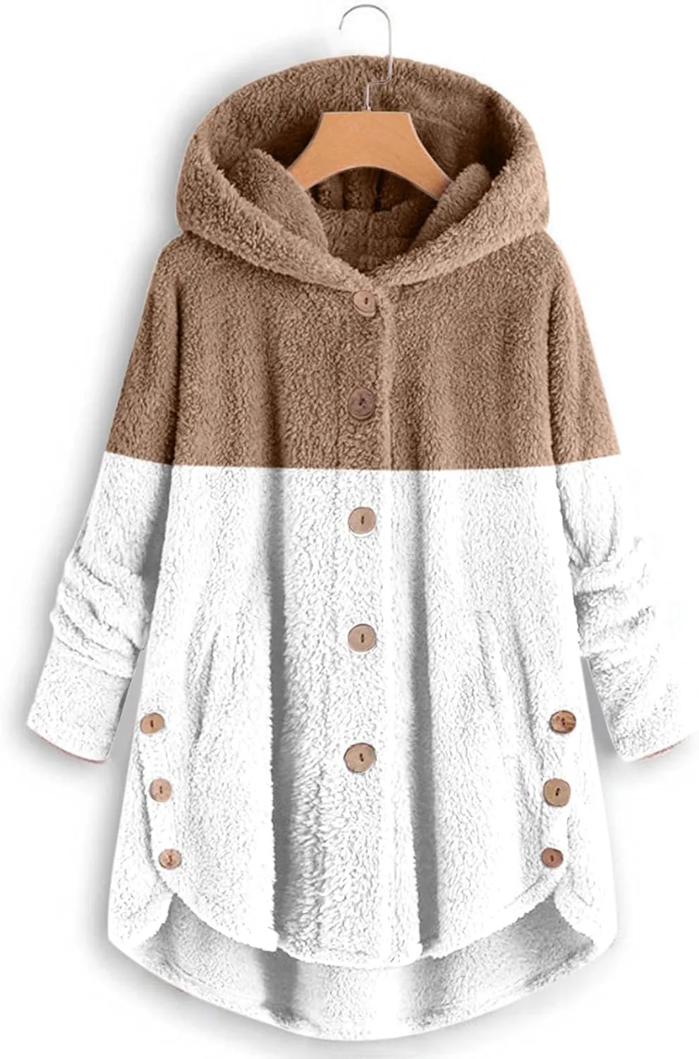Ceboyel Womens Sherpa Teddy Coat With Hood Fleece Fuzzy Winter Jackets Button Down Cardigan Cute Warm Loungewear 2023