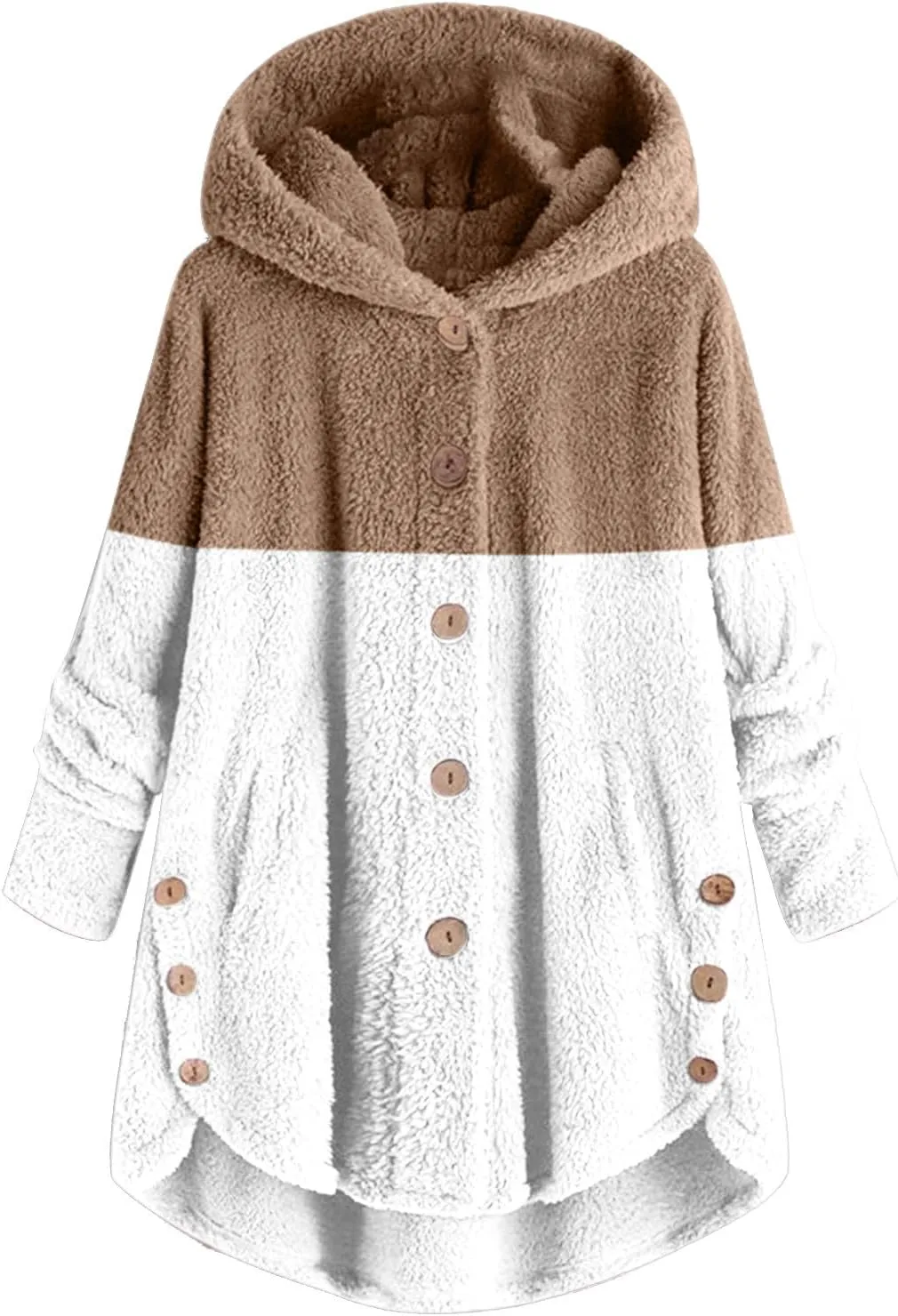 Ceboyel Womens Sherpa Teddy Coat With Hood Fleece Fuzzy Winter Jackets Button Down Cardigan Cute Warm Loungewear 2023