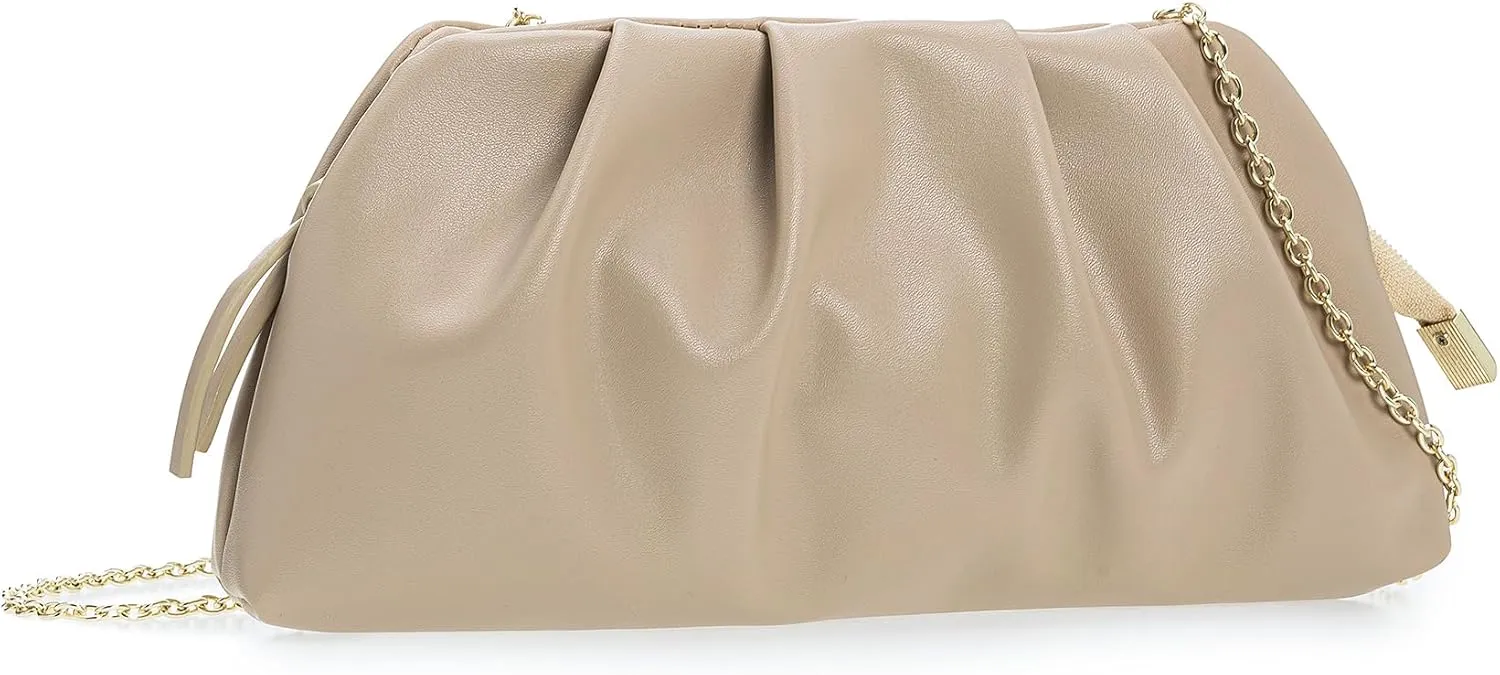 CHARMING TAILOR Chic Soft Vegan Leather Clutch Bag Dressy Pleated PU Evening Purse for Women