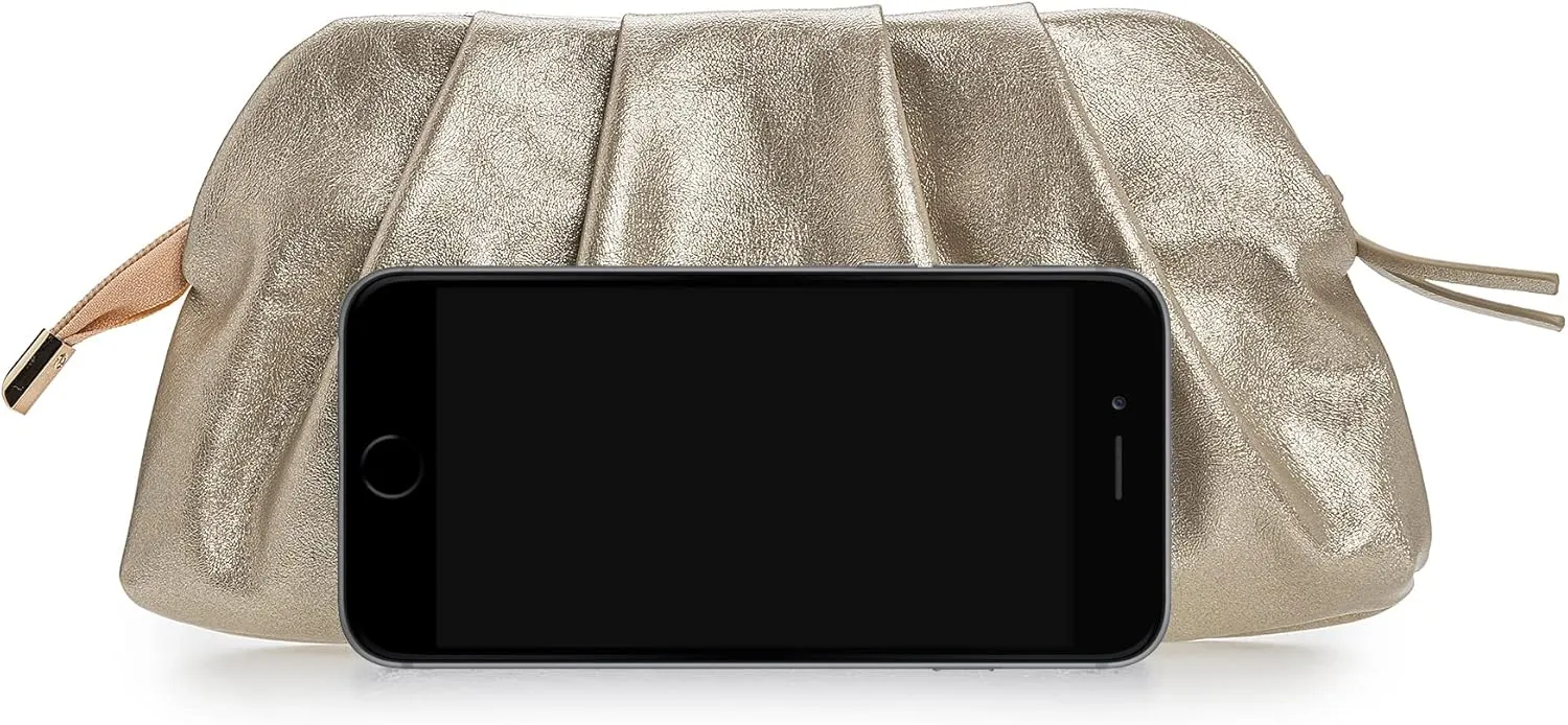CHARMING TAILOR Chic Soft Vegan Leather Clutch Bag Dressy Pleated PU Evening Purse for Women