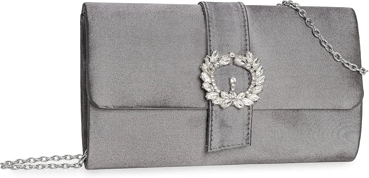 CHARMING TAILOR Evening Bag Diamantes Embellished Satin Clutch Purse for Woman Classy Party Handbag with Beaded Brooch