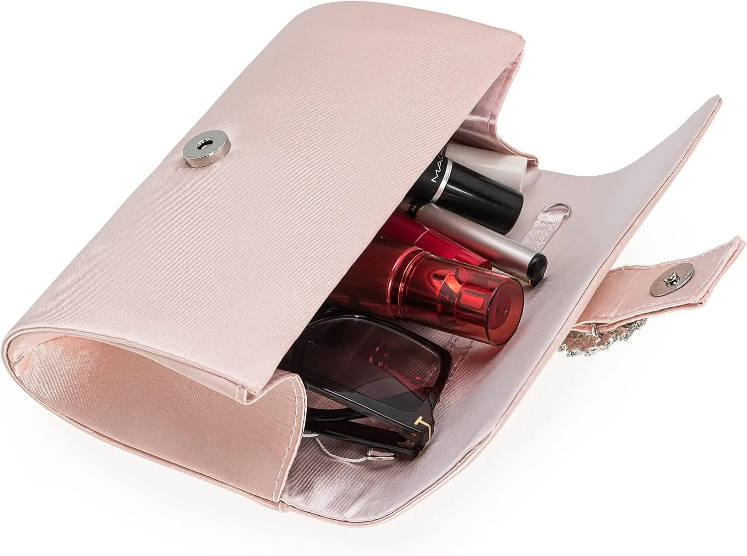 CHARMING TAILOR Evening Bag Diamantes Embellished Satin Clutch Purse for Woman Classy Party Handbag with Beaded Brooch