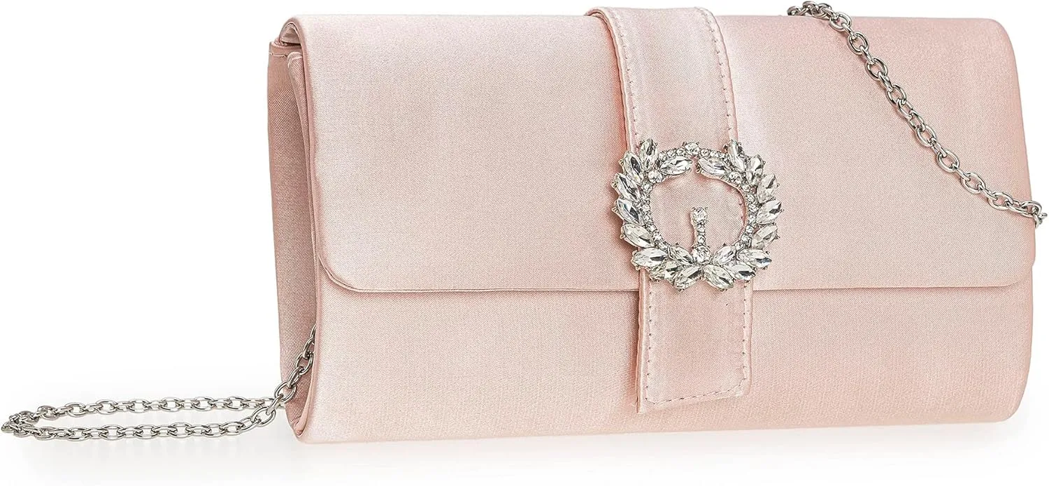 CHARMING TAILOR Evening Bag Diamantes Embellished Satin Clutch Purse for Woman Classy Party Handbag with Beaded Brooch