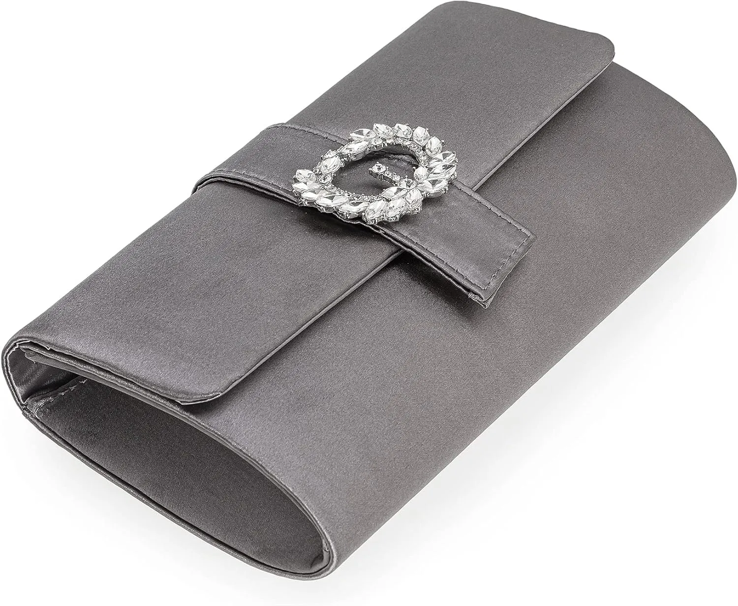 CHARMING TAILOR Evening Bag Diamantes Embellished Satin Clutch Purse for Woman Classy Party Handbag with Beaded Brooch