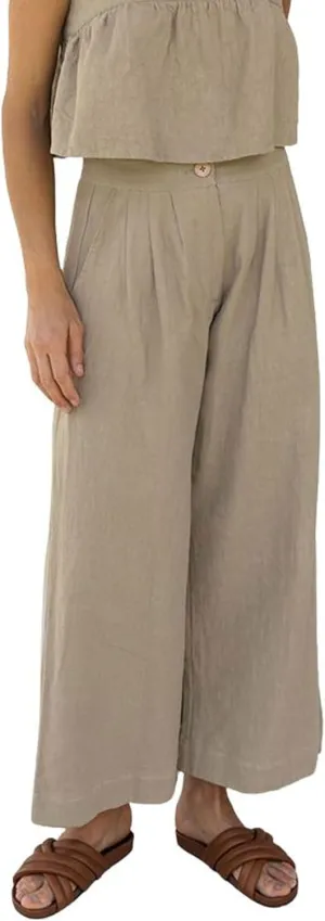 CHARTOU Women Summer Linen Pants Wide Leg Palazzo Capri Trousers Cropped Pants